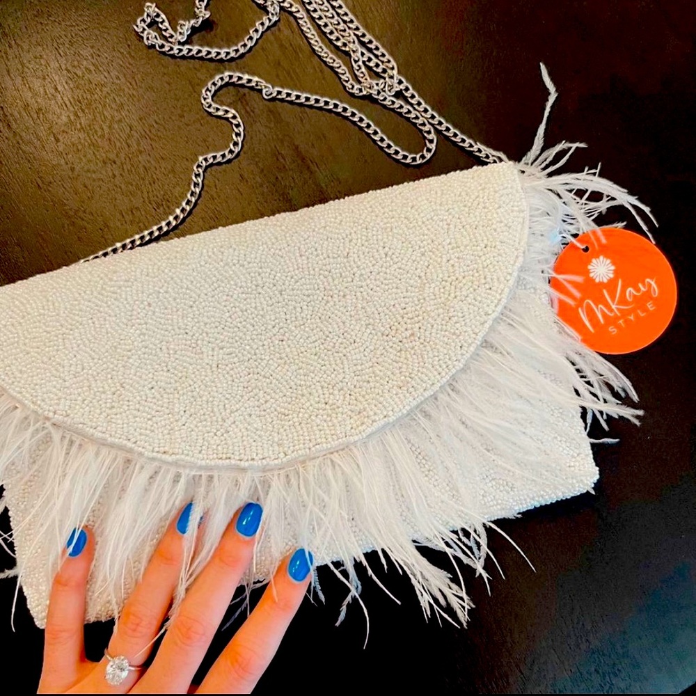 White Beaded Wedding Clutch